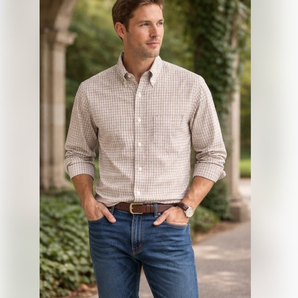 Lands End Supima Cotton Plaid Button-Down Shirt Preppy Heritage No-Iron 16-34‎